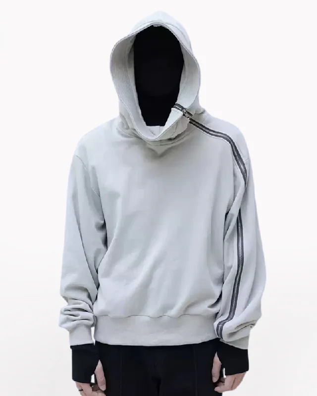 Streetwear High-Neck Asymmetrical Zip-Up Hoodie Hoodie with Hood Adjustable Protection