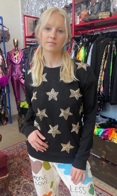 Any Old Iron Goldie Star Sweatshirt Hoodie with Frayed Bohemian Relaxed