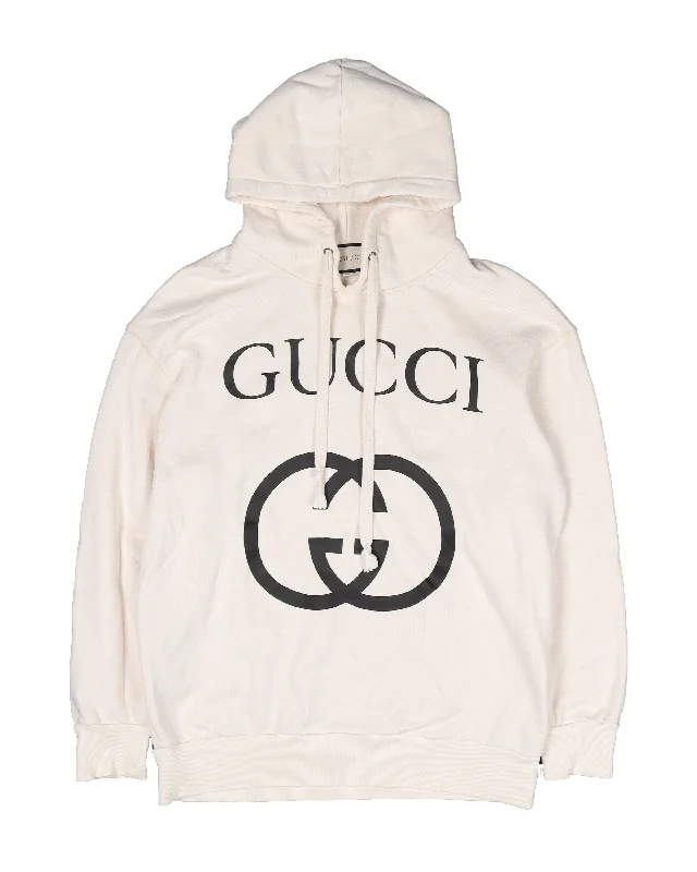 Off-White Felted Cotton Hoodie Hoodie with Button Placket Classic Preppy