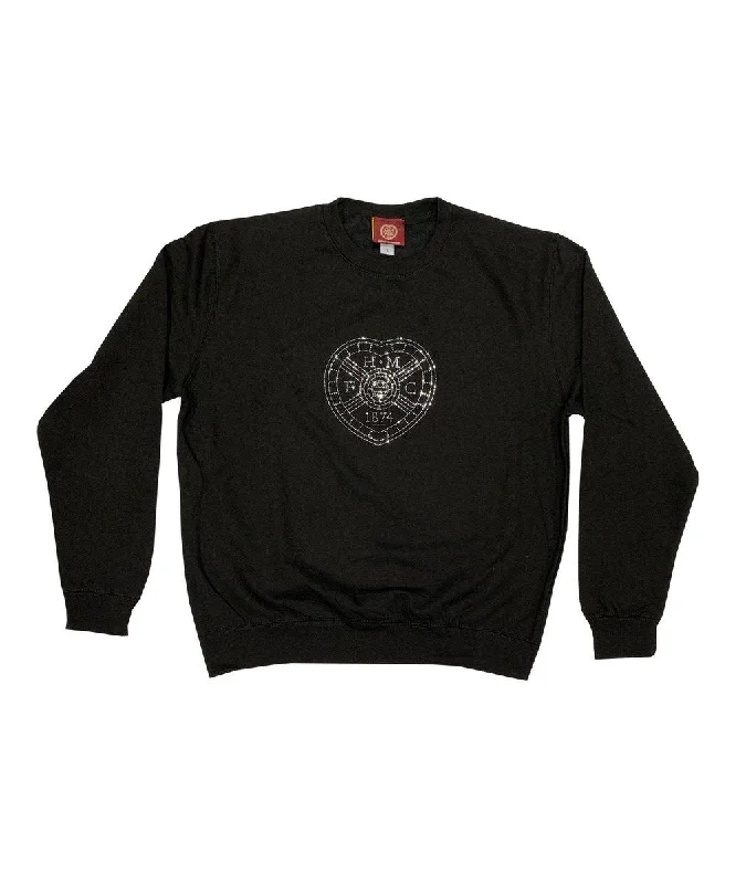 Black Diamante Crest Sweatshirt Hoodie with V-Neck Classic Versatile