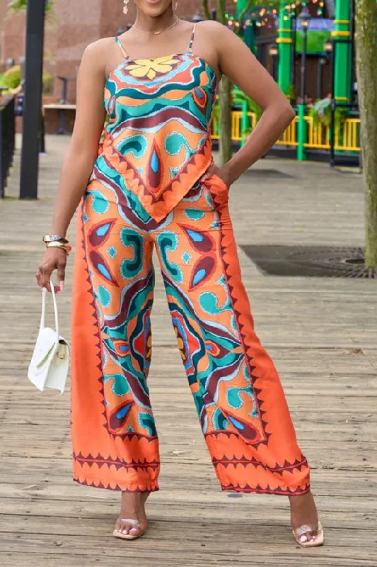 storexq Tribal Print Stylish Irregular Pant Suit Wide-Legged Palazzos