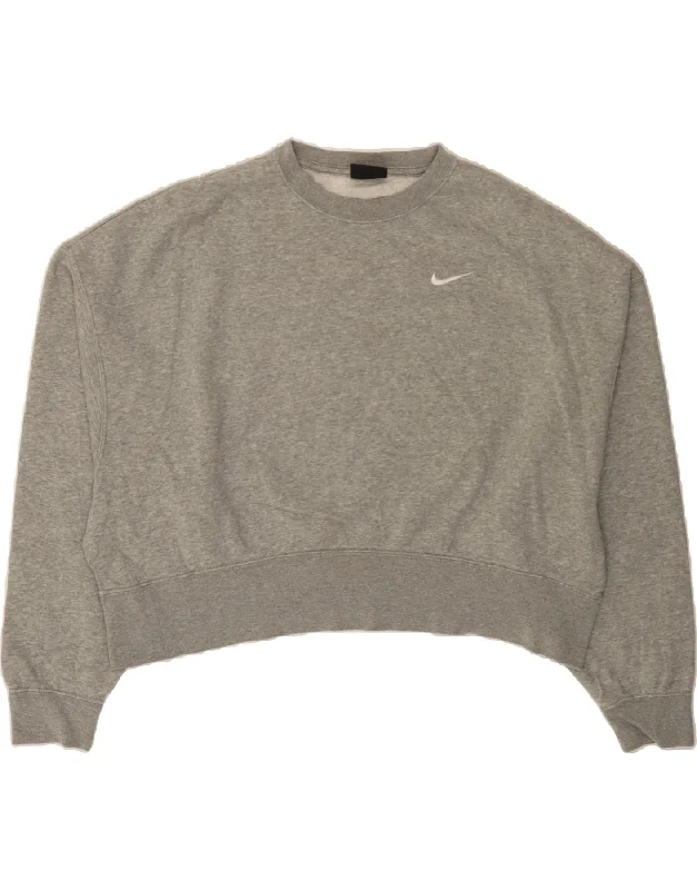 NIKE Womens Crop Oversized Sweatshirt Jumper UK 10 Small Grey Cotton