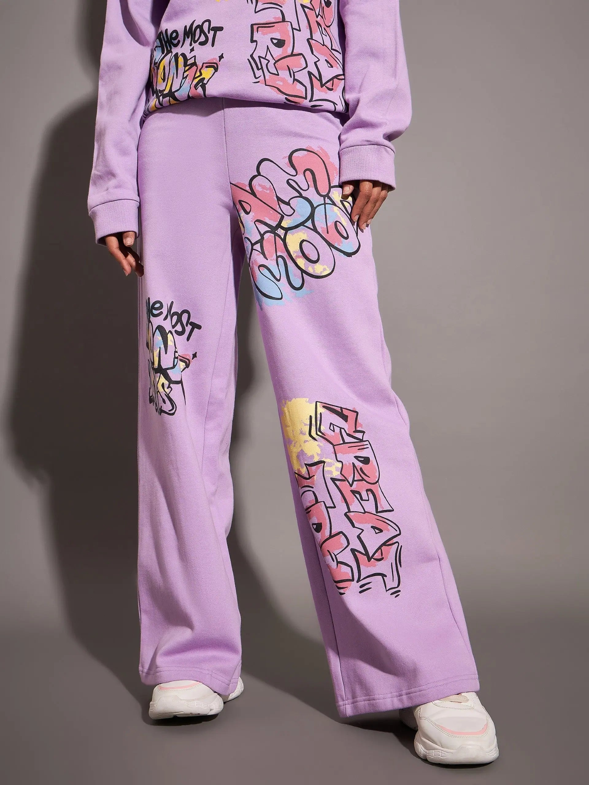Women Lavender Fleece Calm Mood Wide Leg Track Pants Formal Dress Pants