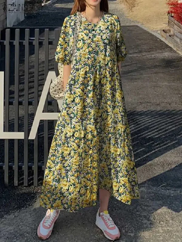ZANZEA Summer Women Bohemian Floral Printed Dress L S4481185 Tunics Office stylish