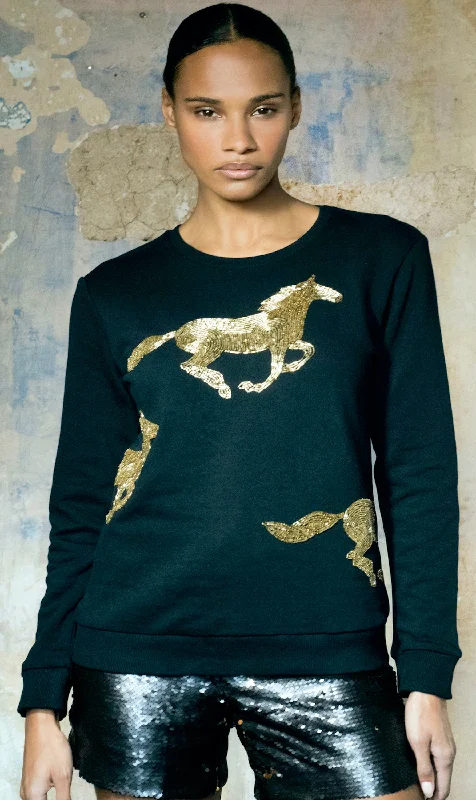 Any Old Iron Horsey Horsey Sweatshirt Hoodie with Puffed Sleeves Voluminous Trendy