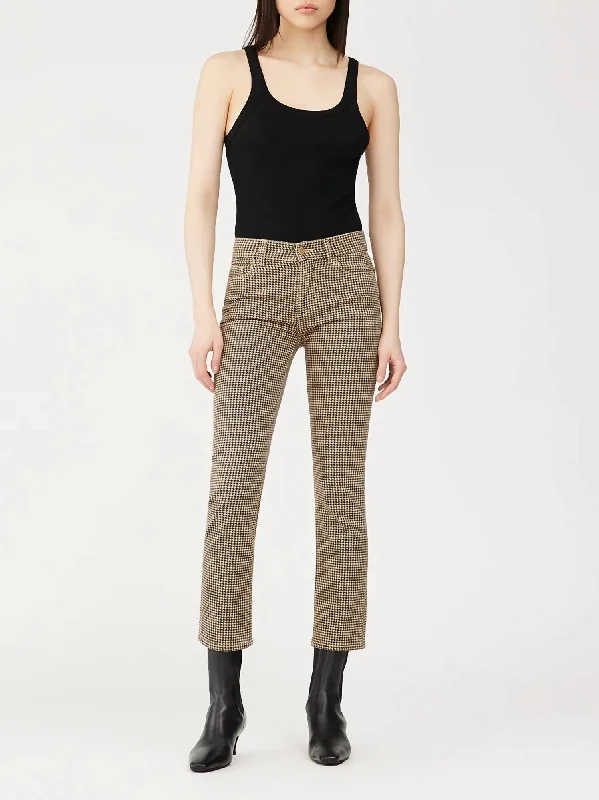 Mara Mid-Rise Straight Ankle Pant In Houndstooth Casual Wide Pants