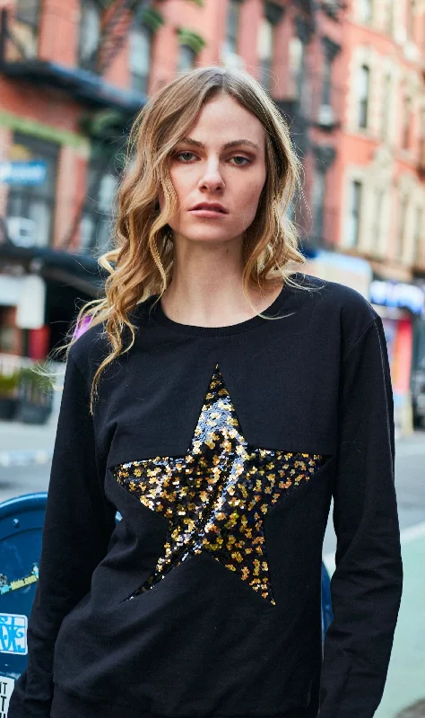 Any Old Iron Women's Leopard Large Star Sweatshirt Hoodie with Turtle Neck Cozy Winter