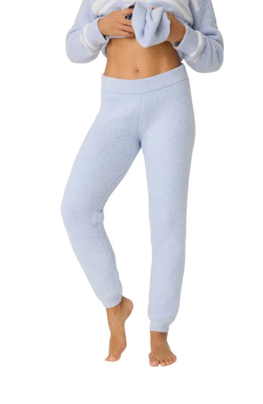Apres All Day Fuzzy Banded Pant In Light Blue Stylish Elastic Waist Pants