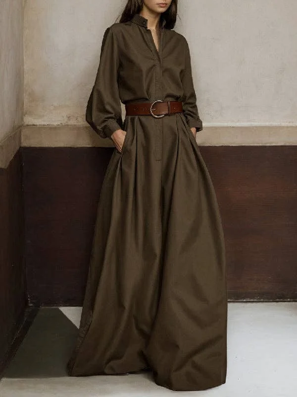 V-Neck Jumpsuit with Button Closure and Long Sleeves