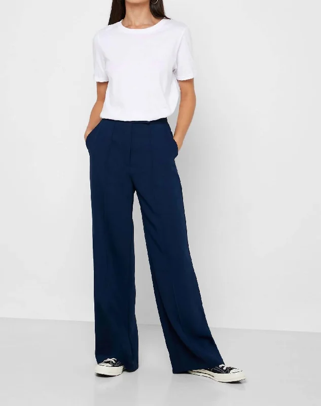 Pintuck High Waist Wide Leg Dress Pants In Navy Comfortable Maternity Pants