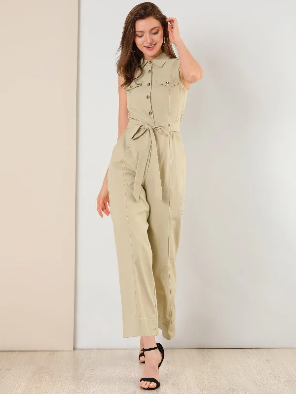 Button Down Collared Wide Leg Tie Jumpsuit Sleeveless Jumpsuits Backless jumpsuit, Sexy, Party wear, Elegant