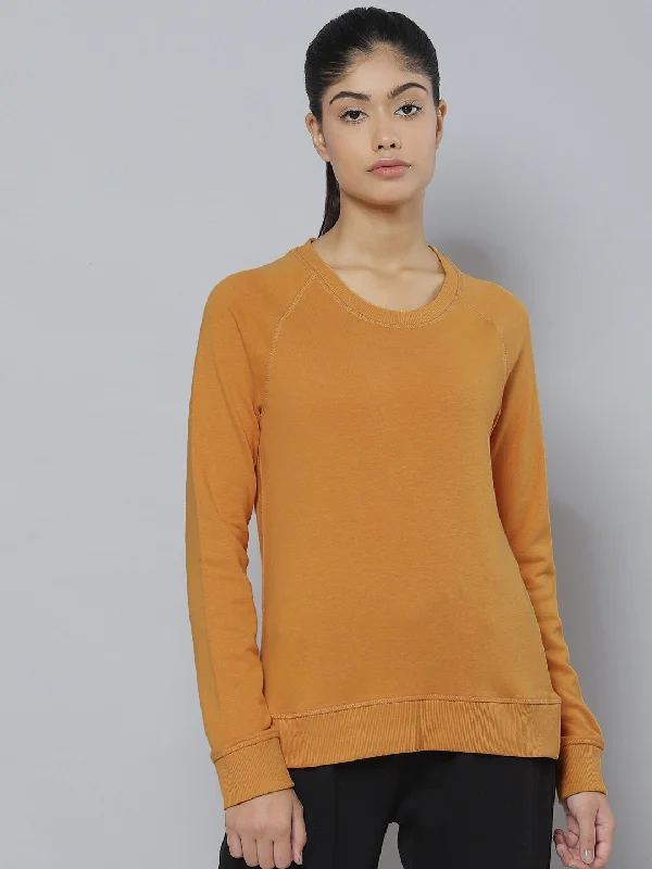 Alcis Women Orange Outdoor Knitted Sweatshirt Hoodie with Emblem Brand Identity