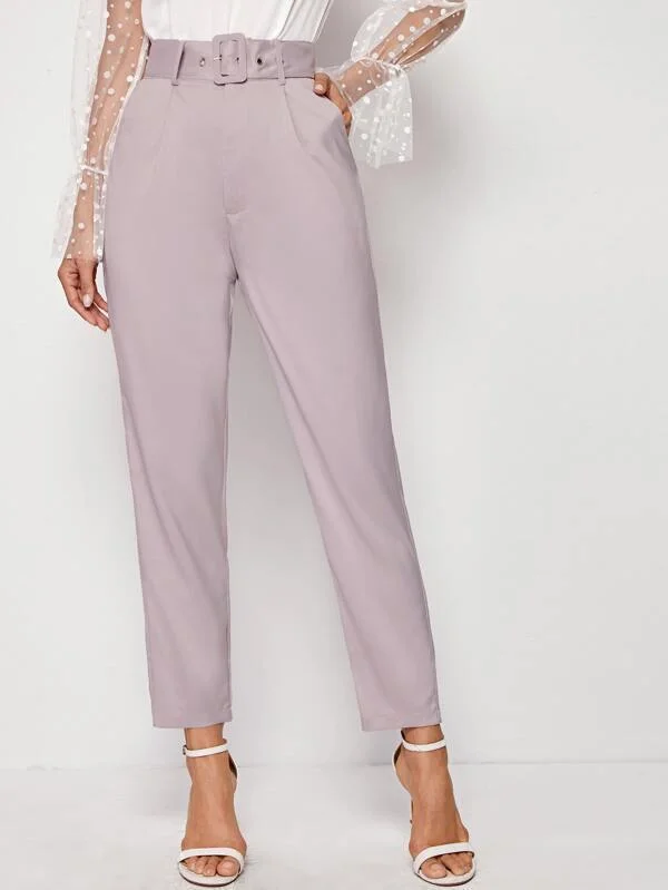 Adjustable Belted Cropped Tailored Pants Relaxed Lounge Trousers