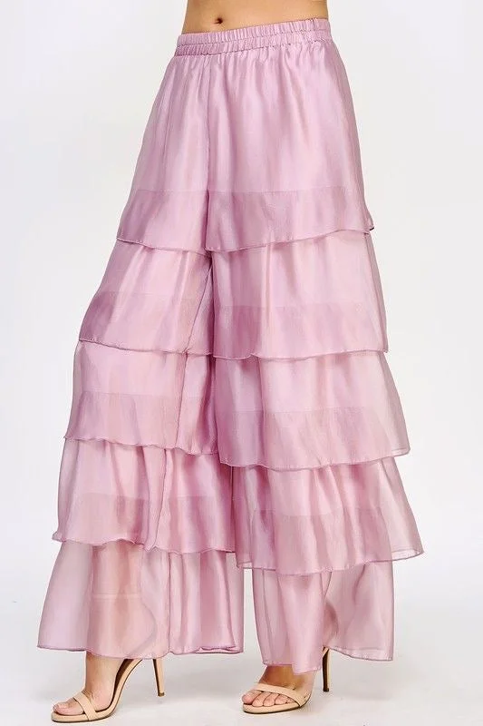 Tiered Organza Wide Leg Pants Slim-Fit Leggings