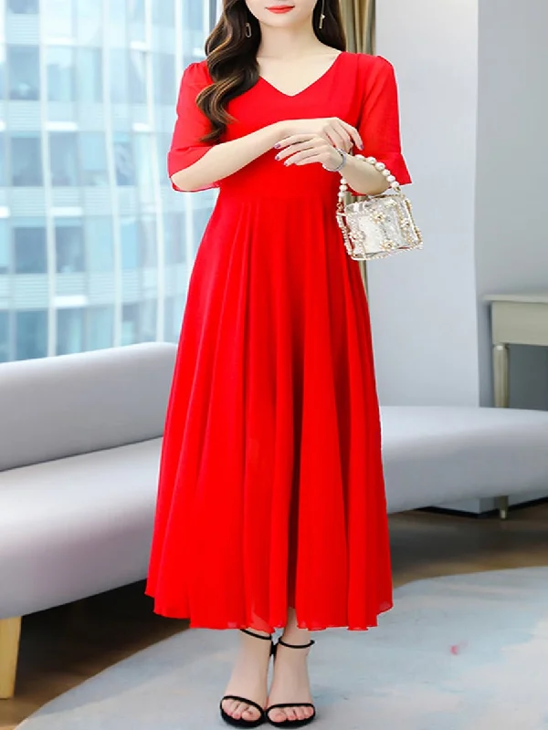 Women's Long Short Sleeve Tea Dresses 446803 - M Tunics Ceremony elegant