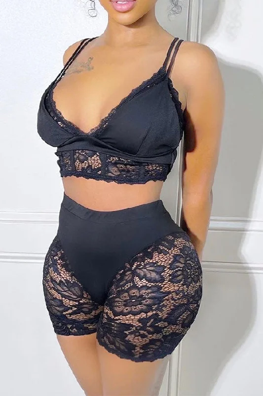 storexq Lace Flirty See-Through Bodycon Pant Suit Stretch Fit Pants
