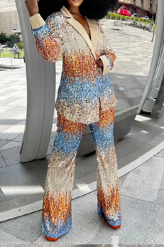 storexq Gradient Sequined Luxe One-Button Pant Suit Trendy Work Pants
