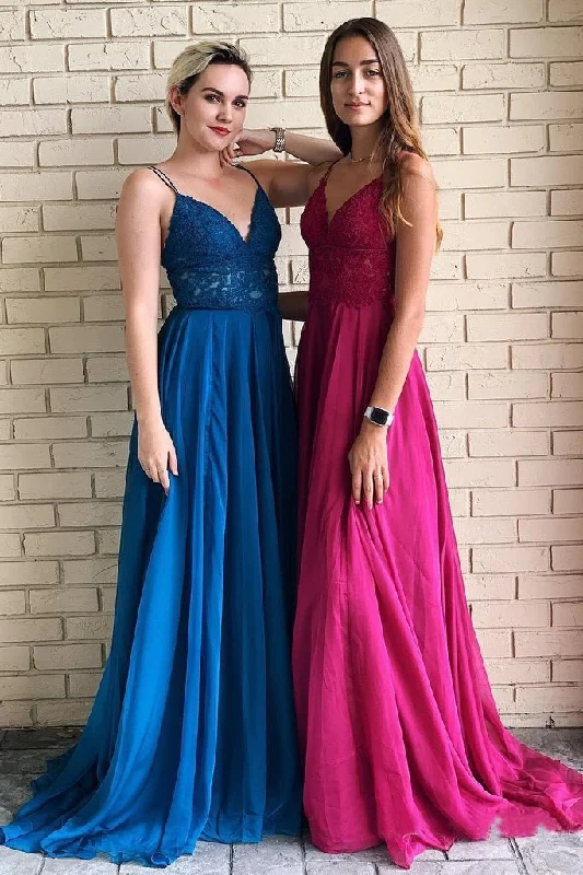 Spaghetti Straps A-Line Long Cheap Prom Dresses with Lace Top DMO54 Tunics Fashionable trendy