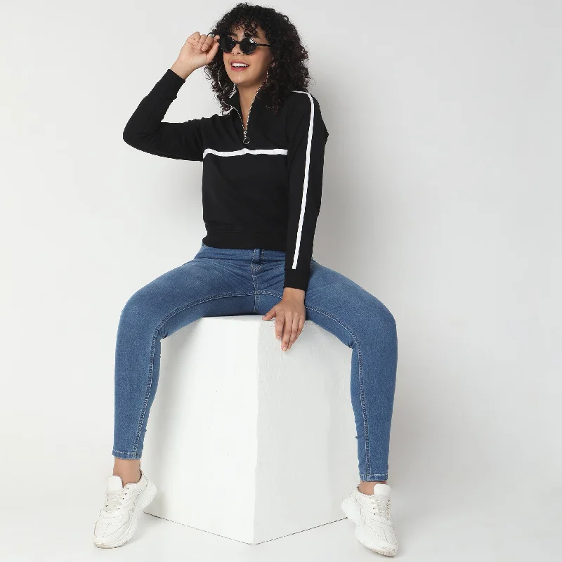 Regular Fit Solid Sweatshirt Hoodie with Belted Waist Structured Tailored