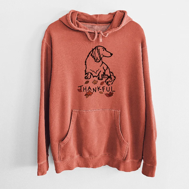 Thankful Dachshund - Bella - Unisex Pigment Dyed Hoodie Hoodie with Crew Neck Simple Timeless