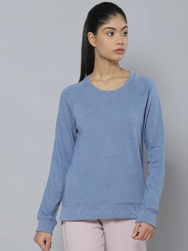 Alcis Women Blue Outdoor Knitted Sweatshirt Hoodie with Stripes Bold Sporty