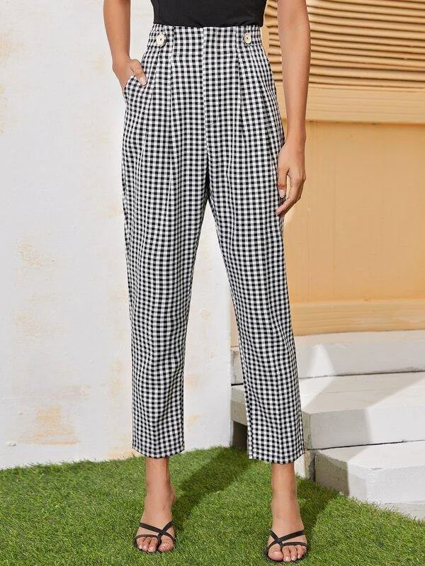 Gingham Print High Waist Carrot Pants Casual Sweatpants Style