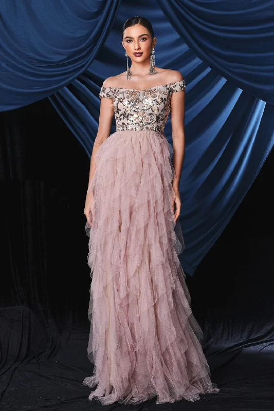 Sparkly Pink Off The Shoulder Tiered Prom Dress Tunics Practical easy-care