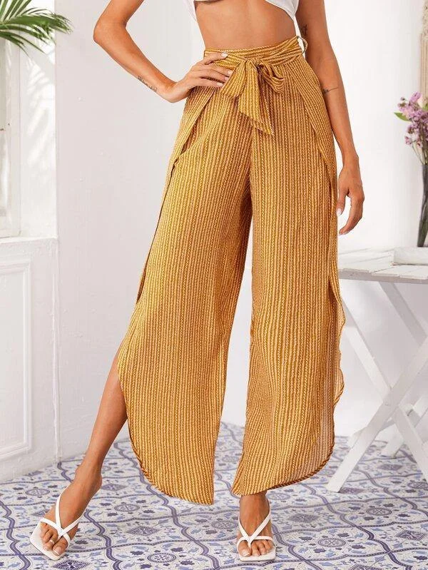 Tribal Print Belted Petal Pants Comfy High-Waist Jeans