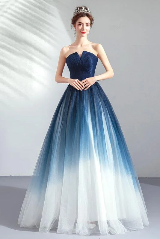 Strapless Ombre A Line  Tulle Prom Dress Long Formal Dresses DMQ74 Tunics Winter warm