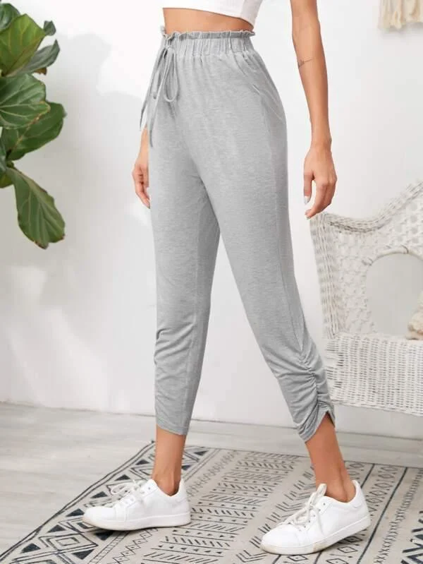 Knotted Paperbag Waist Ruched Hem Pants Classic Chino Pants