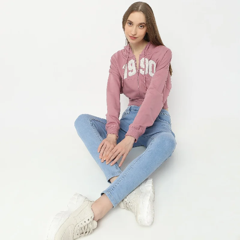 Regular Fit Solid Sweatshirt Hoodie with Distressed Vintage Worn