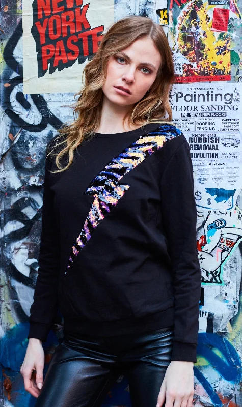 Any Old Iron Zebra Stripe Lightning Sweatshirt Hoodie with Camouflage Military Edgy