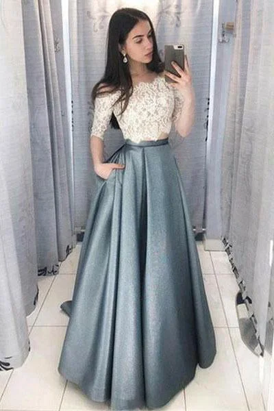 Two Piece Off the Shoulder Half Sleeves Prom Dress With Lace Top DMJ64 Tunics Essential wardrobe