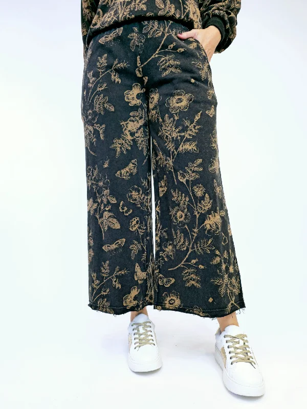 FRENCH TERRY FLORAL PRINT PANTS - ASH Trendy Printed Pants