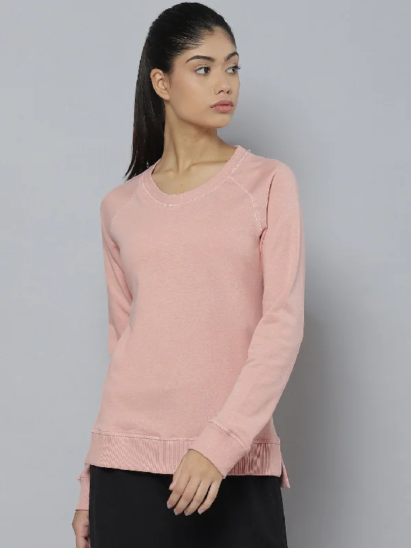 Alcis Women Peach-Coloured Outdoor Knitted Sweatshirt Hoodie with Applique Textured Unique