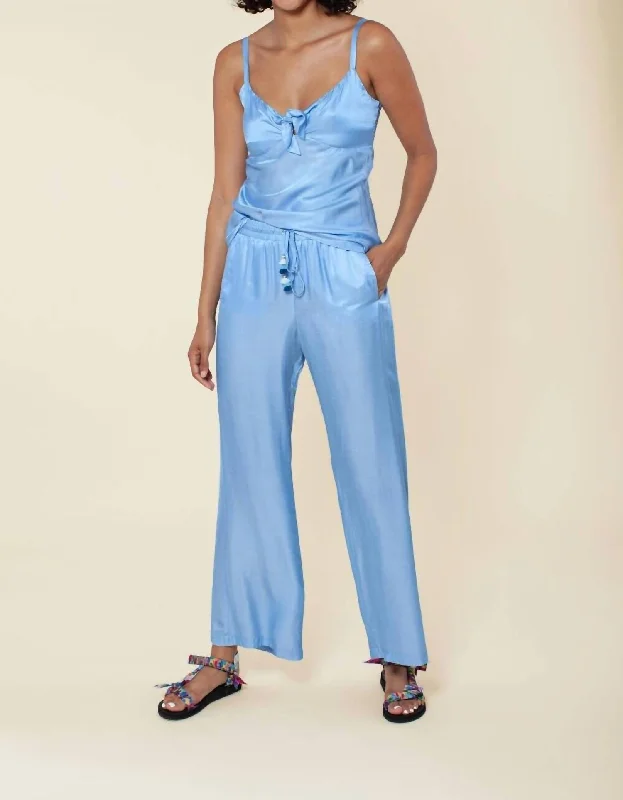 Solid Silk Pant In Blue Elegant Palazzo Trousers