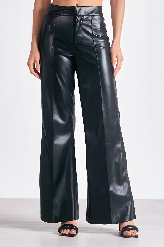 Vegan Leather High Waist Flare Pants In Faux Black Slim Fit Casual Pants