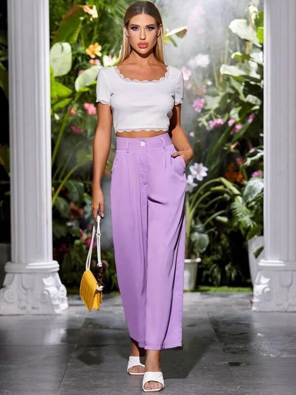 Plus Solid Slant Pocket Pants Fashionable Sporty Pants