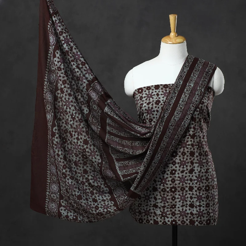 Brown - Kutch Print Cotton 3pc Batik Dress Material 31