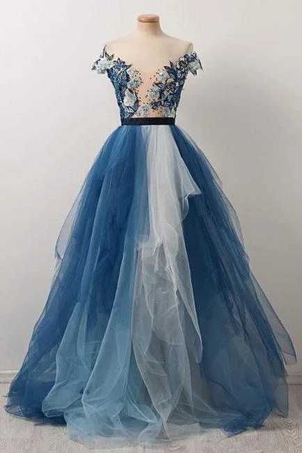 Gorgeous Blue Gradient Prom Dress with Appliques/Mesh DMP14 Tunics Prom sequined