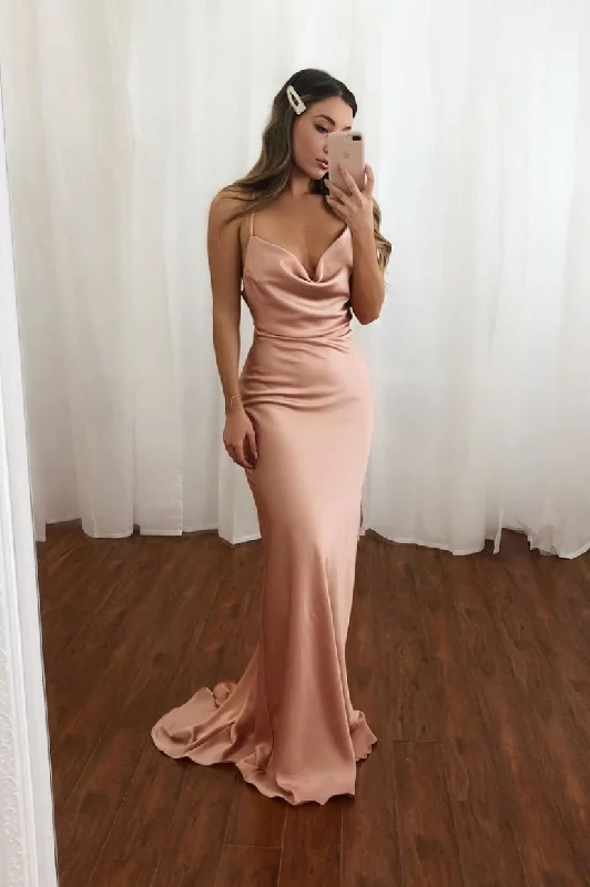 Pink Spaghetti Straps Mermaid Long Prom Dress Simple Evening Dress DMQ34 Tunics Plaid country