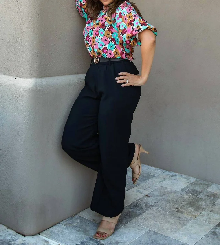 Pleated Straight Leg Pants In Black Stylish Casual Pants