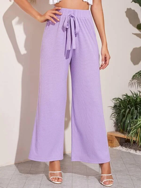 Knot Front Wide Leg Pants Classic Pleated Pants