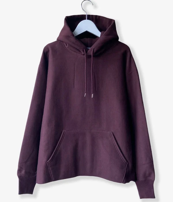 PHEENY/ATHLETIC FLEECE HOODIE(BURGUNDY) Hoodie with Rolled Sleeves Casual Relaxed