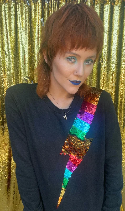 Any Old Iron Rainbow Gold Lightning Sweatshirt Hoodie with Hem Ribbing Snug Secure