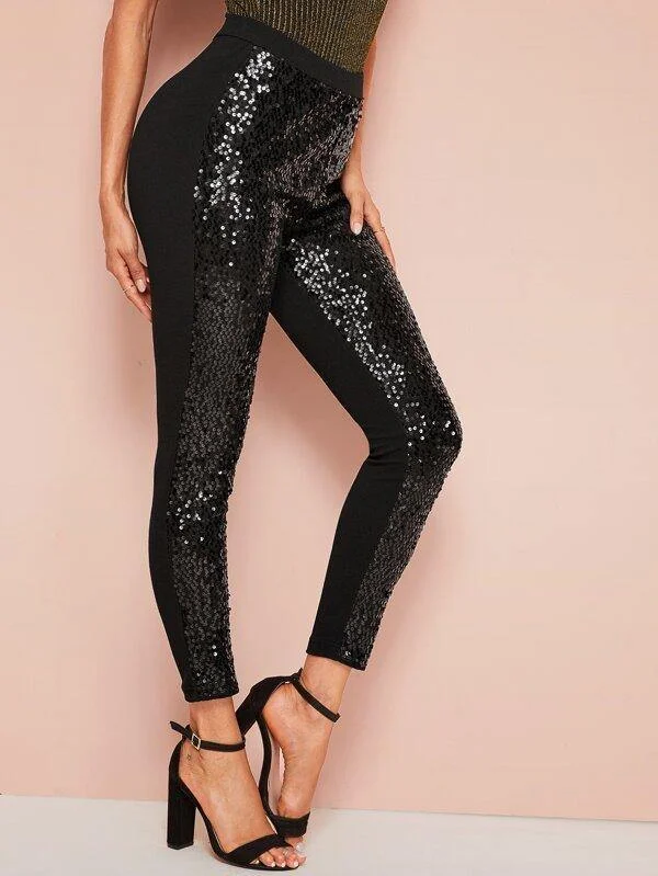 Sequin Crop Skinny Pants Comfortable Cargo Pants