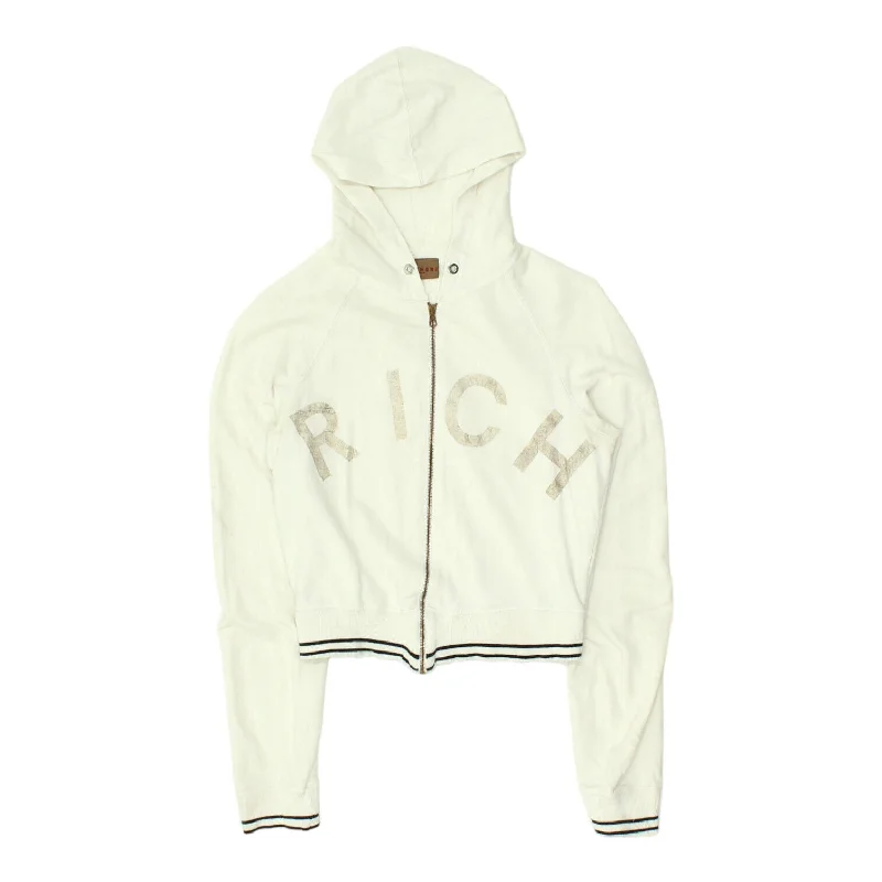 Richmond Womens White Cropped Full Zip Hoodie | Vintage High End Designer Hoody Hoodie Crop Top Short Trendy