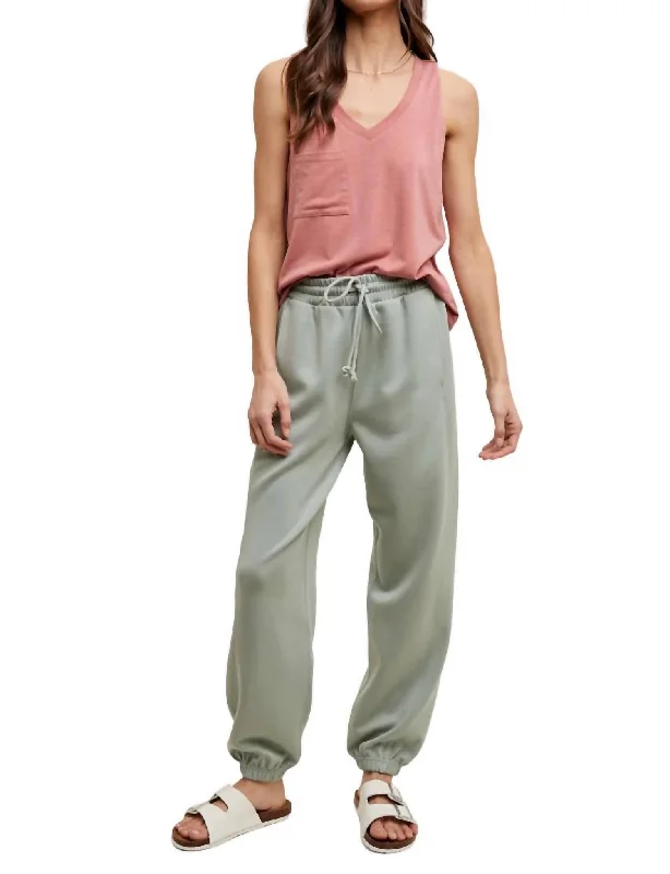 Relaxed Jogger Pants In Sage Elegant Wool Trousers