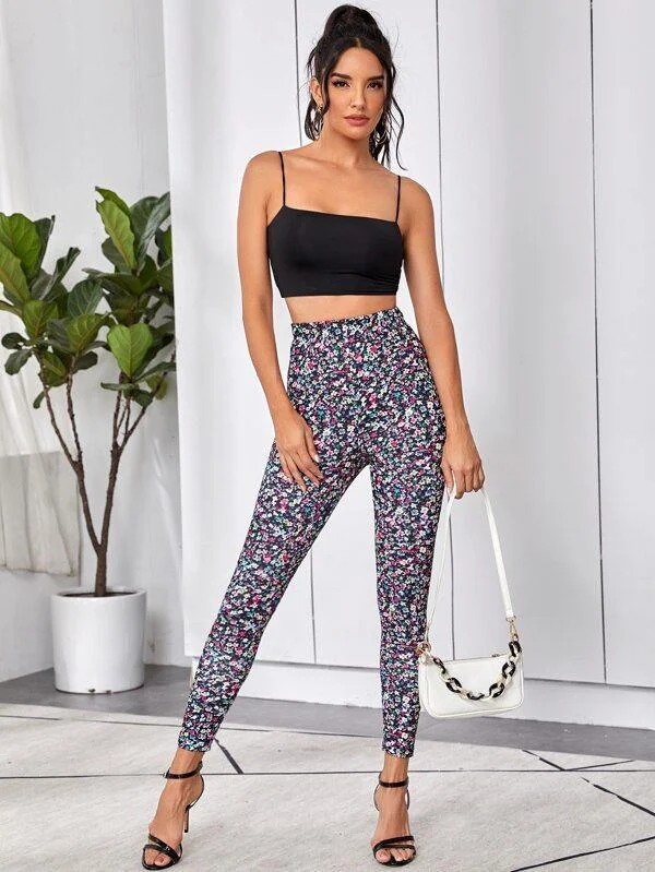 Ditsy Floral Print Pants Classic Bootcut Trousers