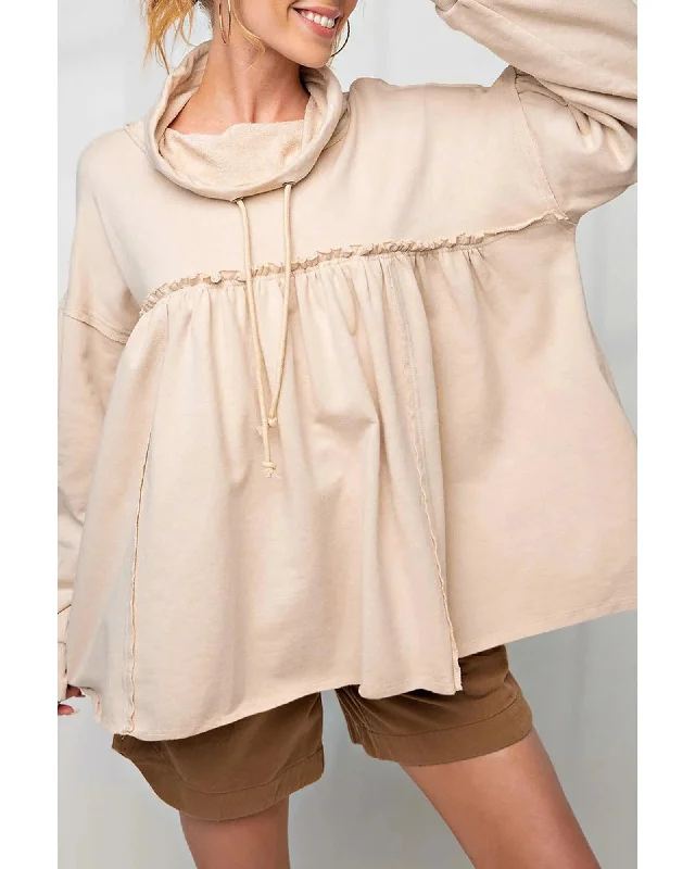 Azura Exchange Frill Exposed Seam Cowl Neck Oversized Sweatshirt - S Hoodie with Side Slits Relaxed Casual